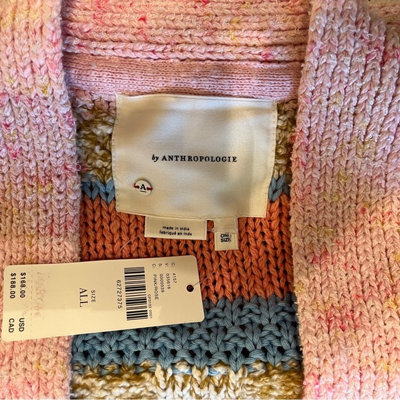 Anthropologie Textured Striped Open Front Cardigan Pink Multi One Size OS NWT - Picture 8 of 8